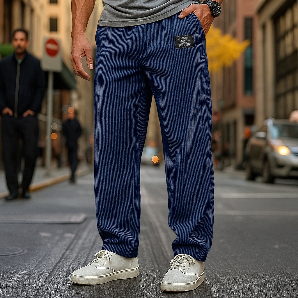 Men's Trousers Corduroy Pants Baggy Pants Straight Leg Sweatpants Drawstring Elastic Waist Solid Color Comfort Full Length Outdoor Daily Streetwear Vacation Fashion Black Navy Blue Micro-elastic 2026 - $25.99 –P6