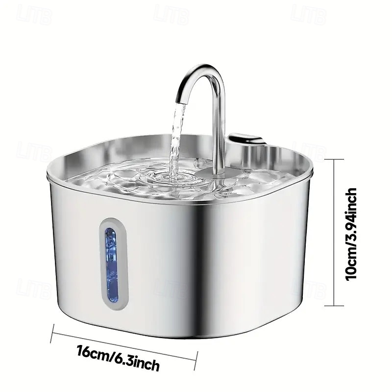 2026年 2.2l/74オンスの猫用自動給水器、ステンレススチール、USB電源、超静音動作、窓付き、猫や小型犬に最適、家庭/オフィスの装飾に最適なモダンなメタリックデザイン  コレクション – $52.99 –P10