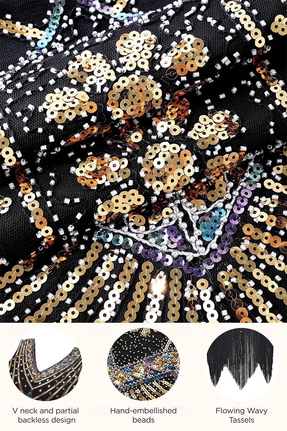 Sada Retro Řvoucí 20s 20. léta 20. století Polední Bubenové šaty Fancy kostým Šátek z umělé kožešiny s příslušenstvím Velký Gatsby Buben dívka Flitry Třásně Maškarní kostým Dámské Vánoce Nový rok 2025 - $105.99 –P3