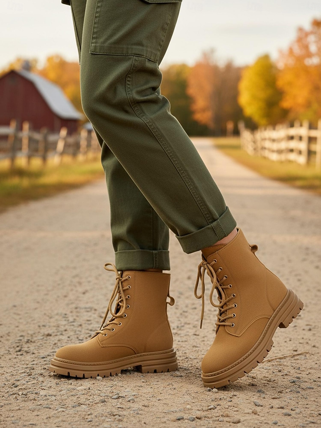 Women's Light Brown Lace-Up Combat Boots – Classic Vintage Style, Durable Outdoor Footwear for Hiking, Work and Everyday Wear 2026 - $42.99 –P5