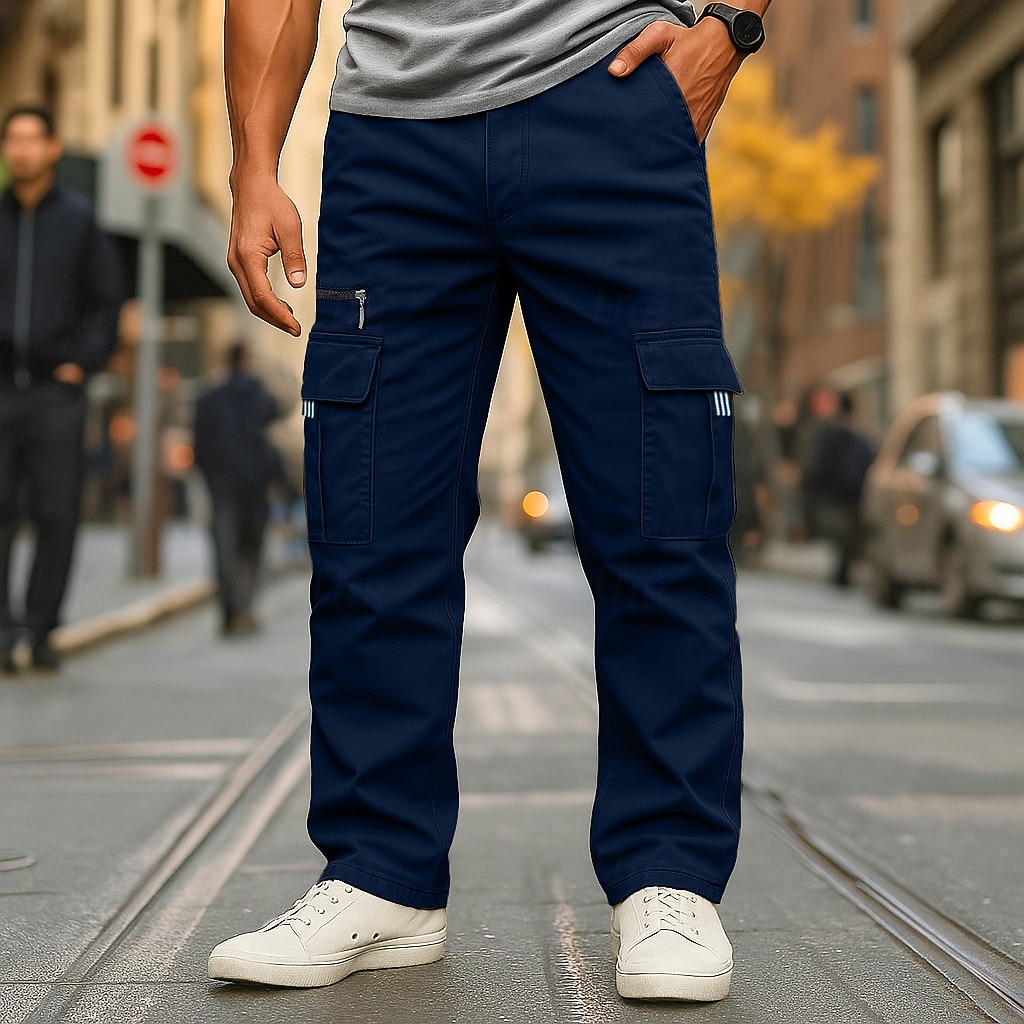 Ανδρικά Παντελόνια με τσέπες Παντελόνι Cargo Παντελόνι εργασίας Ελαστική μέση Πολλαπλή τσέπη Ισιο πόδι Σκέτο Πλήρες μήκος Δουλειά Διακοπές Εθνοτικό στυλ Μαύρο Πράσινο Χακί Ανελαστικό 2026 - $25.99 –P7