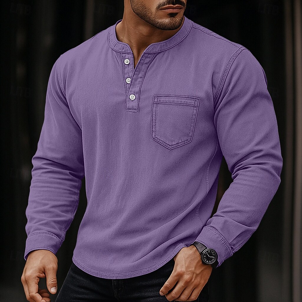SoftFade™ Мужская футболка Henley длинный рукав Henley весна осень винтаж ретро винтажная повседневная винтажного стиля выцветшая стиранная повседневная голубой черный темно-синий топ футболка для 2026 - $35.99 –P2