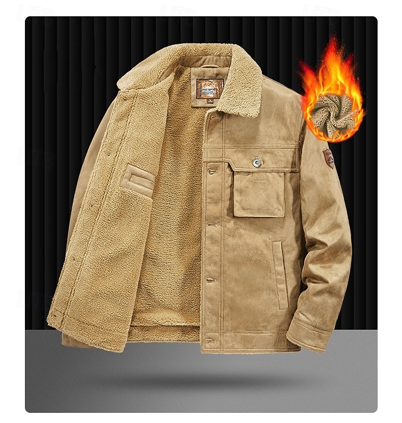 Homme Veste en faux suède Veste en Polaire Veste Cargo Formel Maison Tactique Avec Poches Classique Automne Hiver Couleur Unie Actif ancien Col de chemise Régulier Noir Marron Vert Kaki Gris Veste de 2025 ? $74.99 –P2