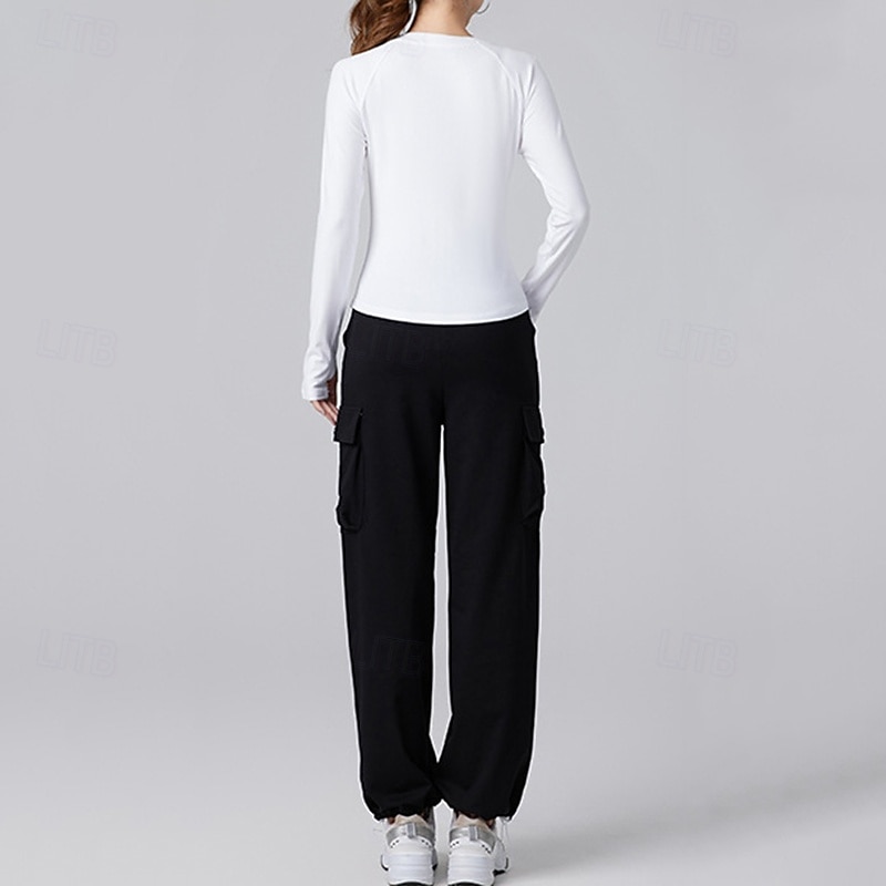 Damen Einfarbig Lauf-T-Shirt Fitnessshirt Sporttop Frühling Herbst Langarm Athleisure Baumwolle Warm Weich Atmungsaktiv Fitnessstudio Wandern Laufen Training Yoga Weinrot Schwarz Weiß Sportbekleidung 2026 - $16.49 –P6