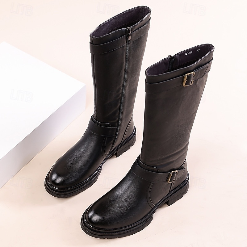 Bottes d'équitation montantes en similicuir marron pour homme avec sangle à boucle, bottes hautes équestres vintage pour la mode et les costumes de 2025 ? $69.99 –P8