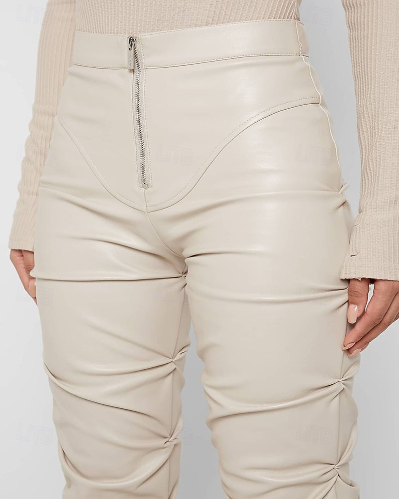 Per donna Pantaloni di pelle Moda Streetwear Casual Lunghezza intera Vita media Semplice Cerniera Tasca Confortevole Micro-elastico Quotidiano All'aperto Vacanza Bianco latte Verde translucido Nero del 2026 a $44.99 –P7
