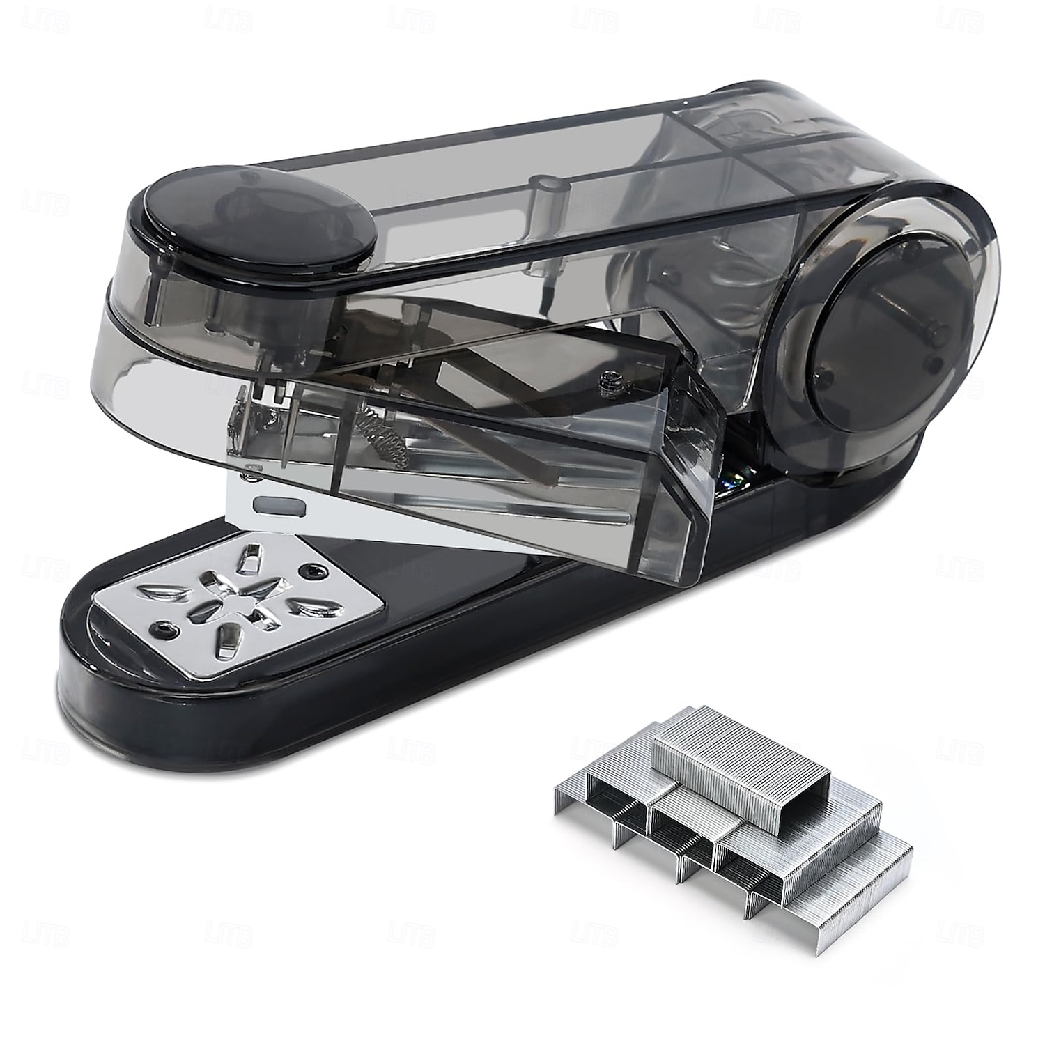 Průsvitná otočná sešívačka s otočným ramenem a 400 sponkami, stolní sešívačka s otočným ramenem o 360 stupňů pro vazbu brožur nebo knih, kapacita 25 listů pro psací stůl, kancelářské potřeby pro 2026 - $10.99 –P5