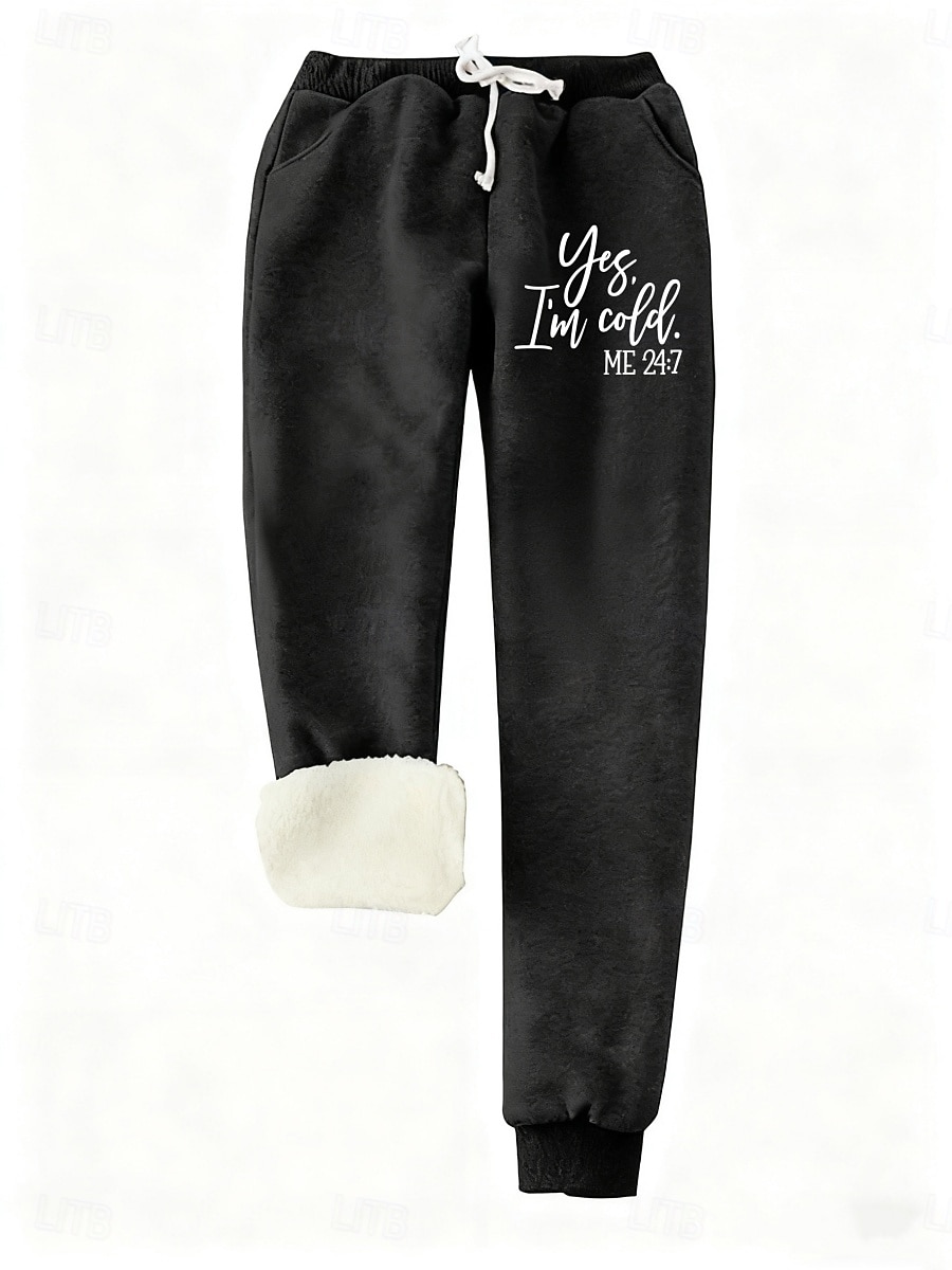 Per donna Pantaloni da tuta Pantaloni in Pile Moda Essenziale Casual Lunghezza intera Vita Alta Lettera Coulisse Tasca Stampato Calore Termico Antivento Comodo Elasticizzato Vacanza Streetwear Casual del 2026 a $16.99 –P2