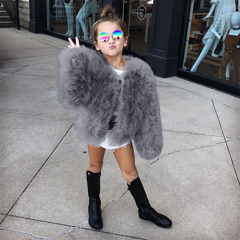 Kinder Mädchen Kunstpelzmantel Einfarbig Mode Schule Mantel Oberbekleidung Ab 4 Jahren Herbst Schwarz Weiß Kamel 2025 - $31.99 –P2