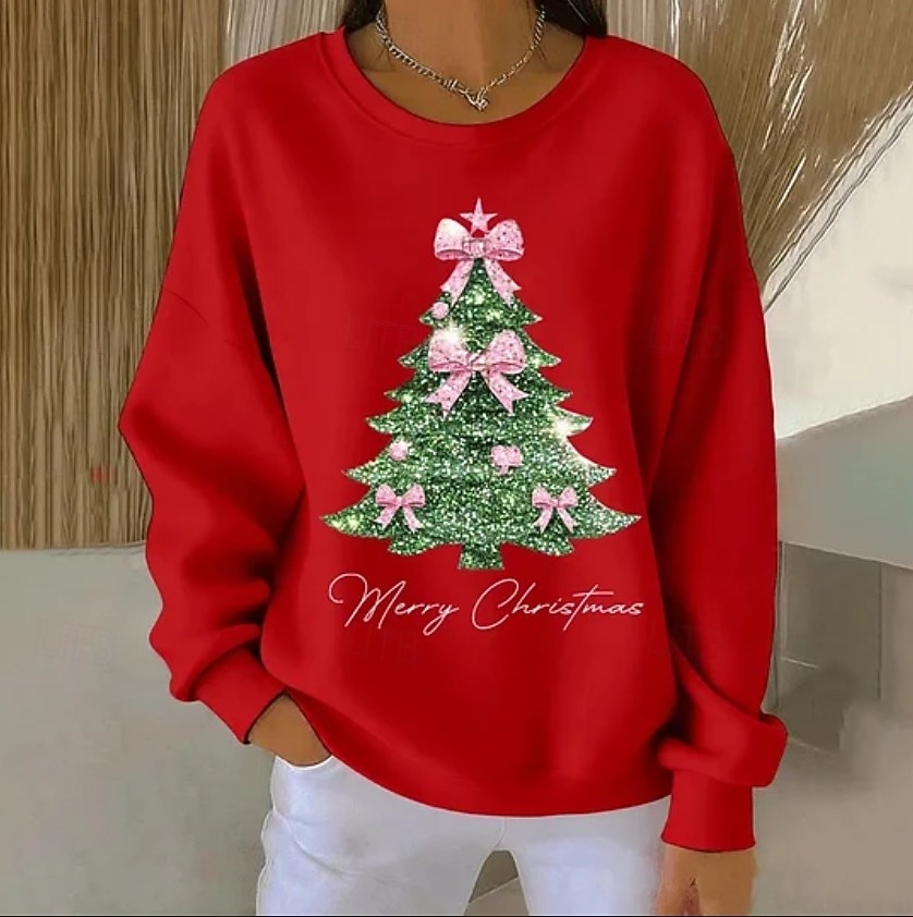 Per donna Felpa Pullover Grafico Babbo Natale Natale Casual Manica Lunga Girocollo Top Regolari Casuale Streetwear Abbigliamento Quotidiano Nero Bianco Rosa Rosa scuro Rosso Autunno Inverno del 2026 a $33.99 –P6