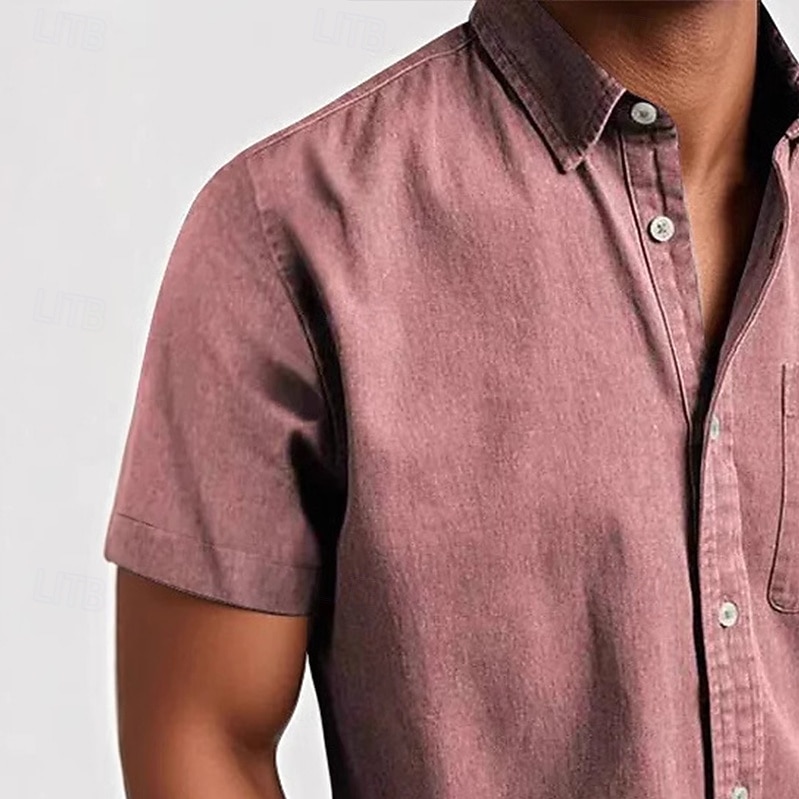 Homens Camisa Social Camisa casual camisa de botão Preto Branco Rosa Vermelho Azul Marinha Manga Curta Tecido Lapela Casual Diário Bolso frontal Roupa Elegante Moda Casual de 2026 por $21.99 –P4