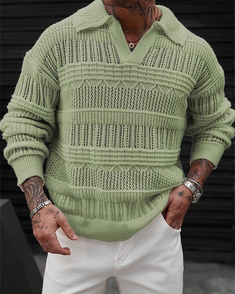 Herren Pullover Strickpullover Gerippt Stricken Normale Oberteile Gestrickt Einfach Revers Mode Basic Urlaub Alltagskleidung Bekleidung Herbst Winter Blau Grün S M L 2026 - $34.99 –P7