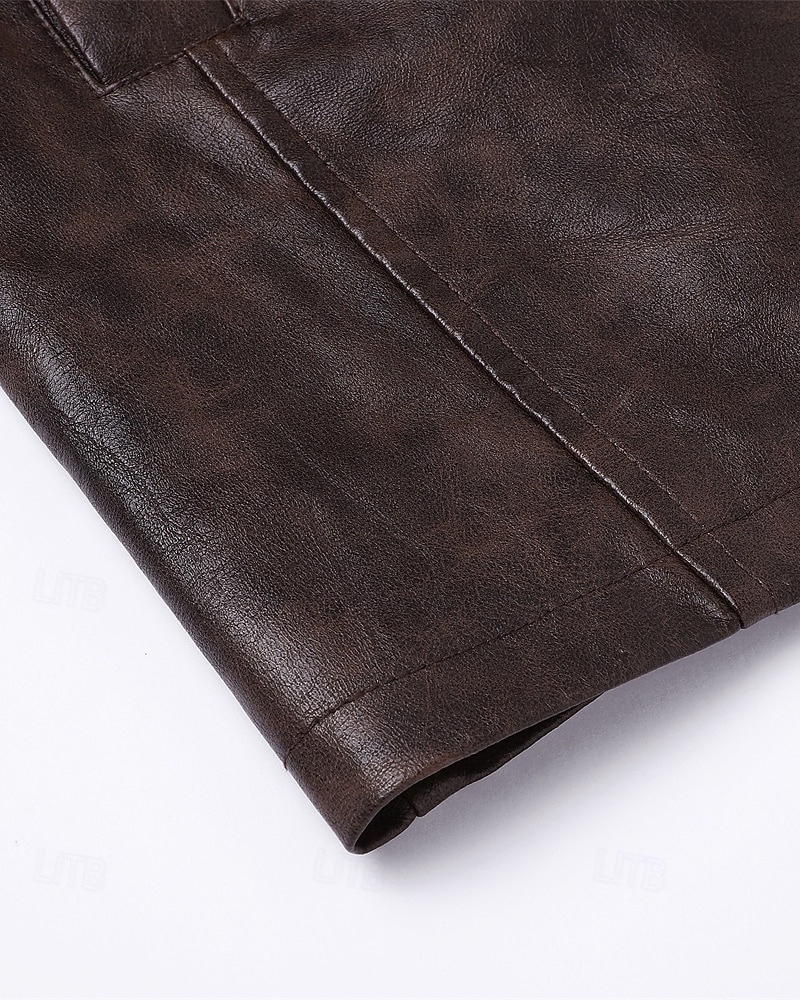 Herren Kunstlederjacke Bikerjacke Motorradjacke Urlaub Täglich Winddicht Warm Tasche Frühling Herbst Einfach Mode Klassisch Revers Regulär Schwarz Kaffee Jacken 2026 - $75.99 –P7