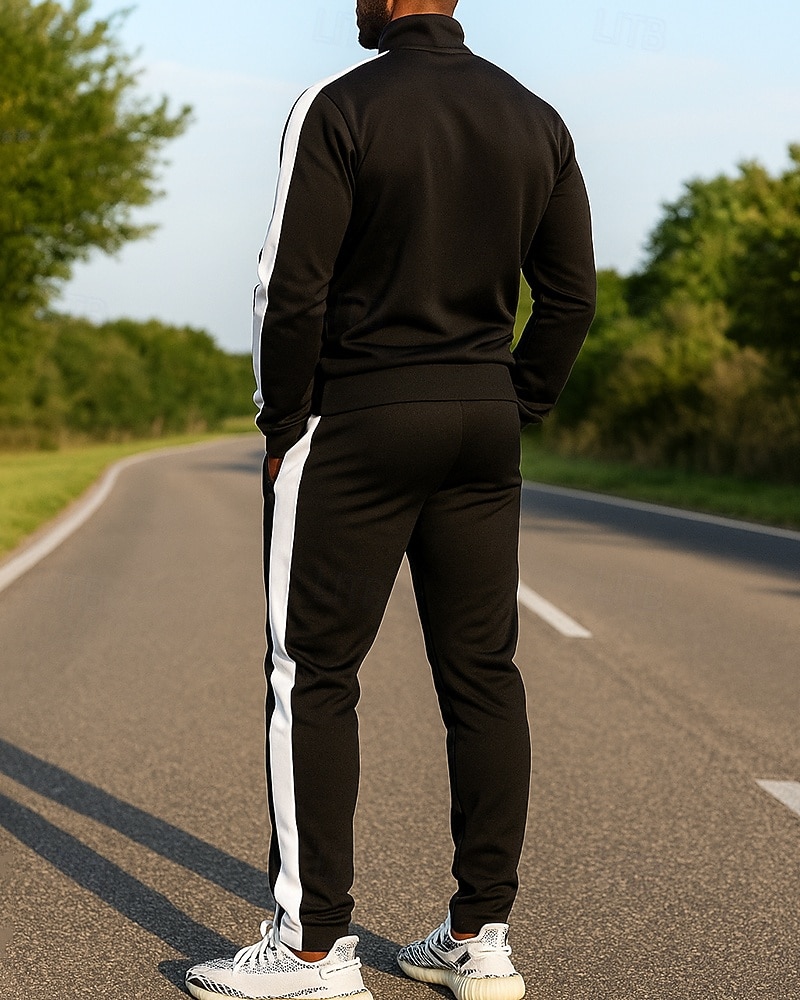 Voor heren Trainingspak Joggingpak Trainingspaksets Volledige ritssluiting Kleurenblok Sportoutfits Herfst winter Zwart Geel Voor buiten Reizen Sportief Warm Lange mouw Sport Sportkleding 2025 - $41.99 –P2