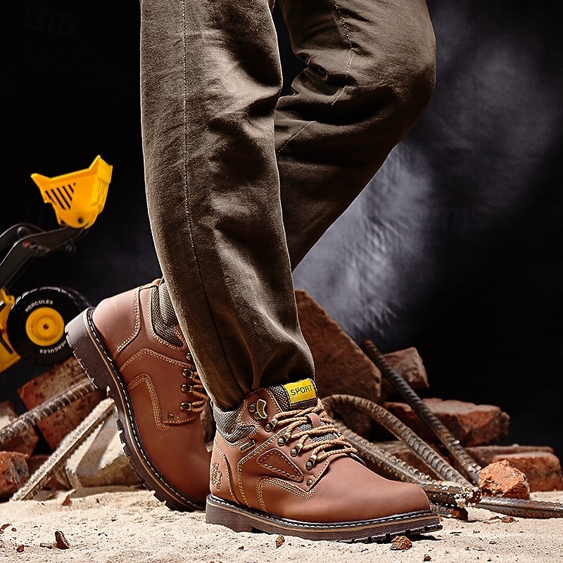 Men's Yellow Faux Leather Work Safety Boots with Shock-Absorbing Sole and Steel-Toe Protection, Durable Construction Boots for Outdoor Labor and Industrial Work 2026 - $64.99 –P3