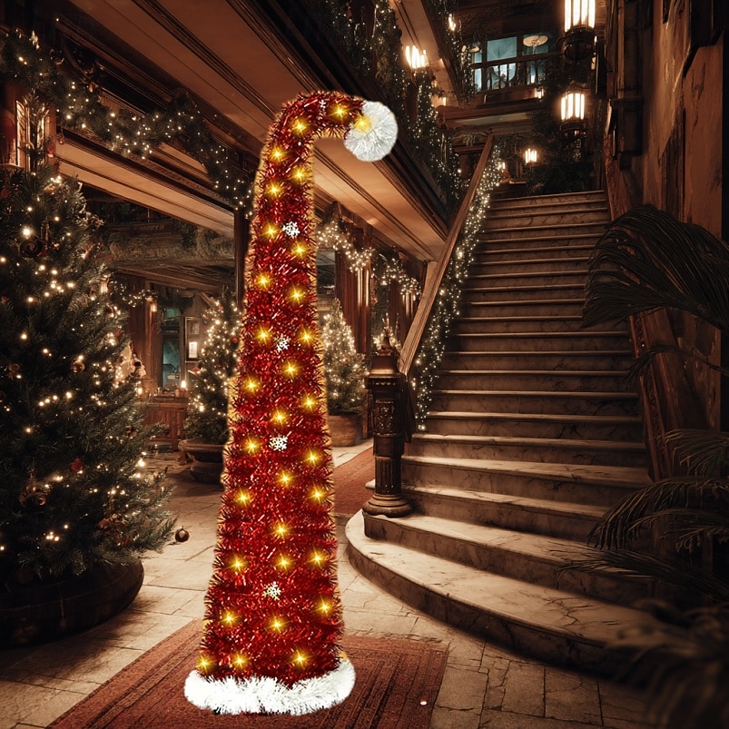 Christmas red Christmas hat tilted head Christmas tree 5M 50Leds warm light string indoor living room study staircase holiday atmosphere decoration prop 1.5M/5FT AAA battery box 2025 - CAD $46.99 –P9