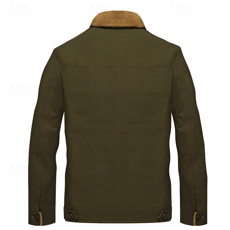 Herre Fleece-jakke Cargo jakke Avslappet Daglig Taktisk Lomme Gammeldags stil Høst Vinter Helfarge Aktiv Årgang Normal Bomull Svart Mørkegrønn Kakifarget Jakker 2026 - $62.99 –P4