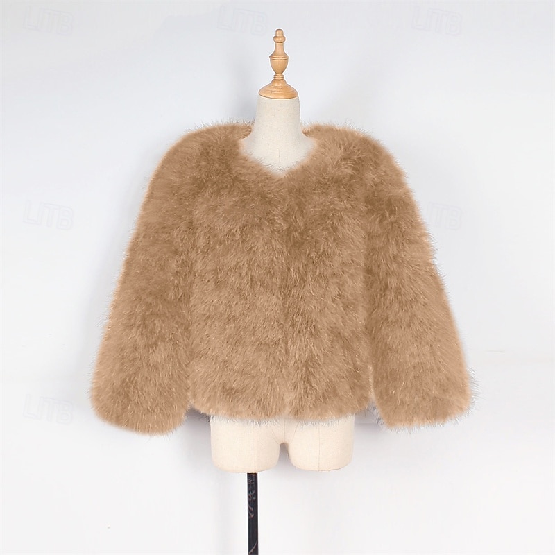 Kinder Mädchen Kunstpelzmantel Einfarbig Mode Schule Mantel Oberbekleidung Ab 4 Jahren Herbst Schwarz Weiß Kamel 2025 - $31.99 –P9