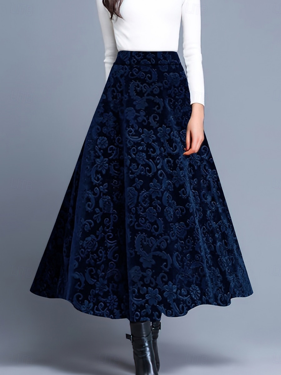 Women's Elegant Fashion Casual Maxi High Waist Skirts Floral Floral Micro-elastic Daily Street Blue Wine Purple Green Spring 2026 - $28.99 –P1