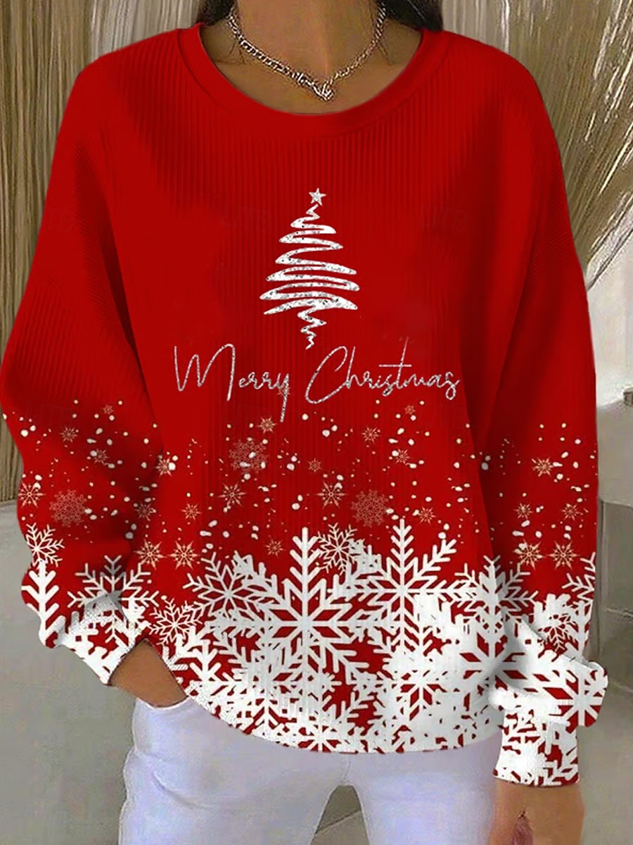 Christmas Women's Pullover Graphic  Warm Classic Casual Long Sleeve Crew Neck Regular Tops Home Street Dailywear Print Red Blue Purple Green Fall Winter 2026 - $35.99 –P1