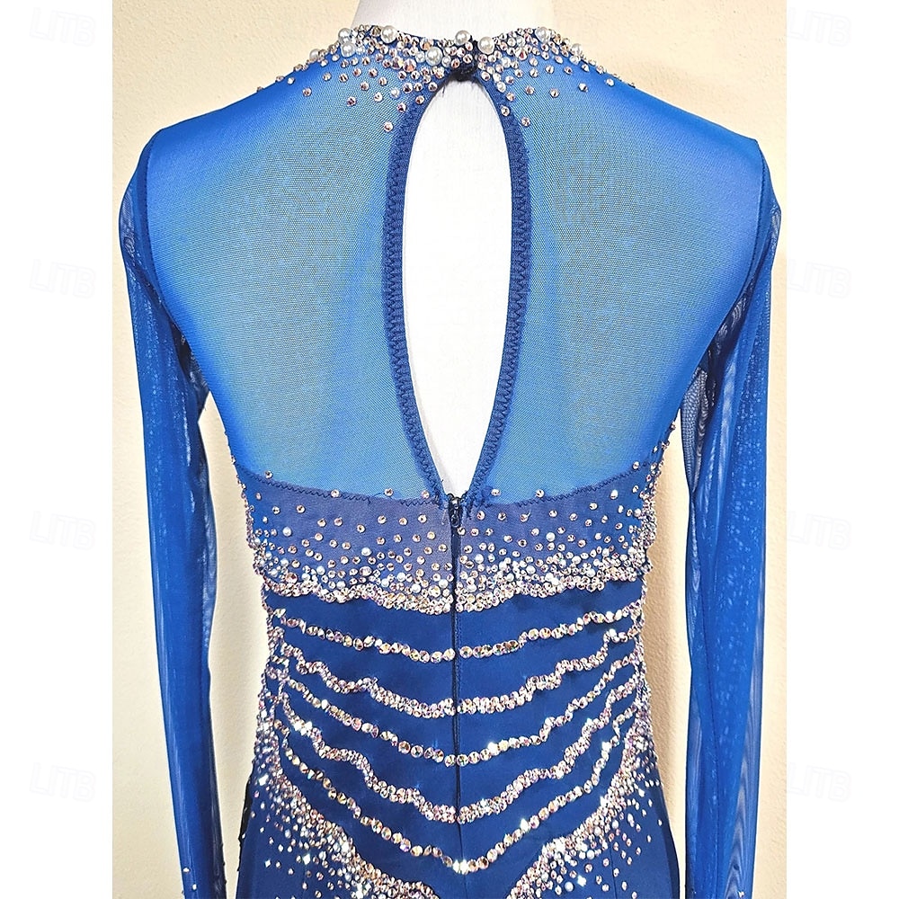 Women's Ballroom Dance Dress Royal Blue Crystal Rhinestone Long Sleeve Waltz Foxtrot Quickstep Competition Performance Gown 2026 - $375.79 –P4