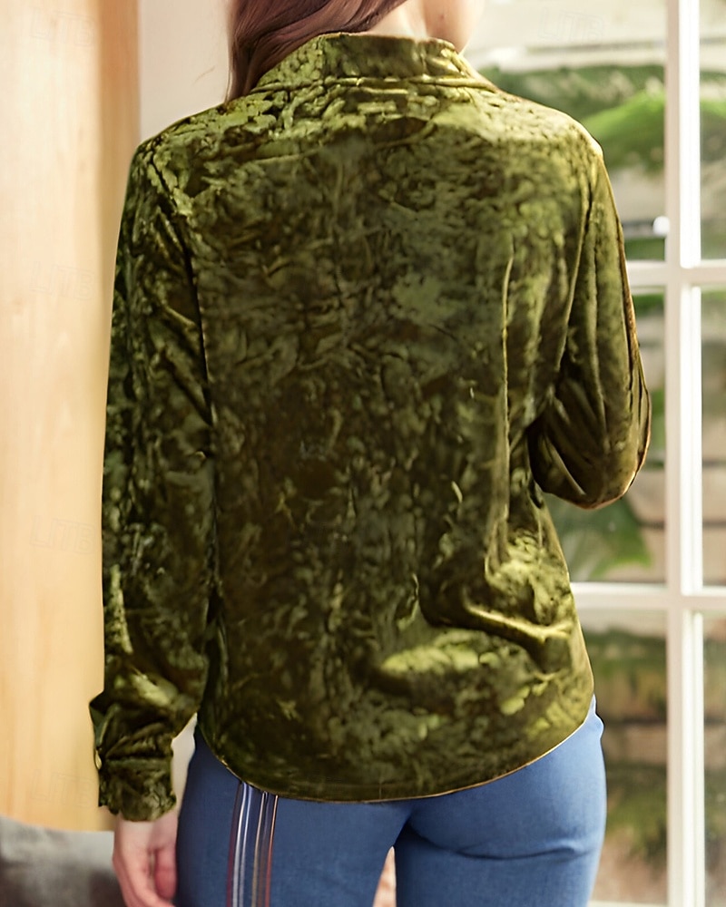 Γυναικεία Βελούδο Κομψή Φιλάρεσκος Μπλούζα Κουμπιά Σκέτο Βοημία Βίντατζ Καθημερινά Μακρυμάνικο Κολάρο Πουκαμίσου Κανονικά μπλουζάκια Καθημερινά Βραδινό Ρούχα για Πάρτυ Αργίες 2026 - $37.99 –P5