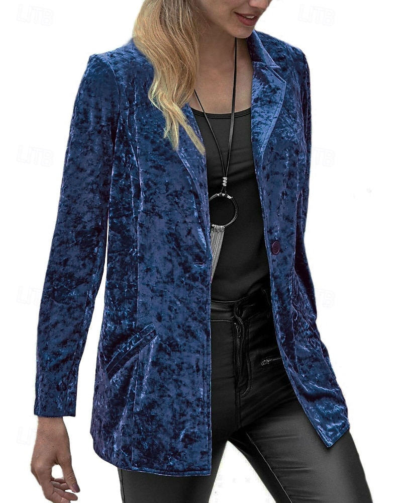 Damen Blazer Samtblazer Bequem Tasche Knöpfe Mode Einfach Party Party / Abend Regulär Umlegekragen Normale Passform Langarm Oberbekleidung Marineblau Schwarz Wein Frühling Herbst 2025 - $28.99 –P4