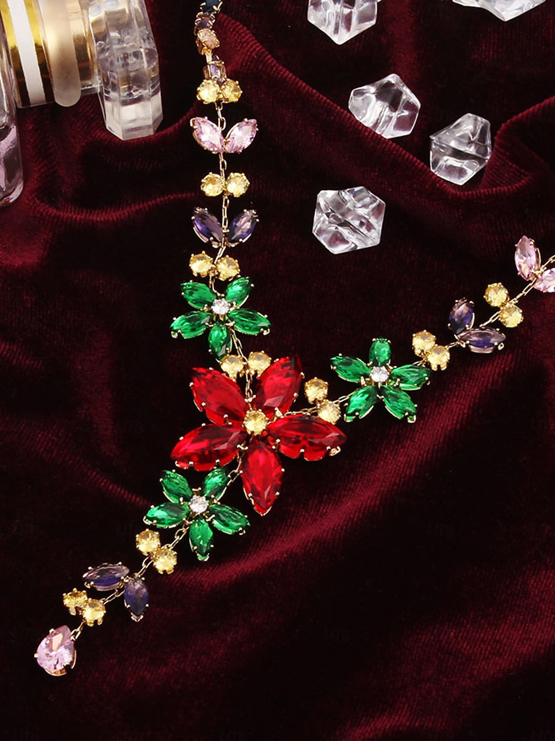 Dámský barevný křišťálový náhrdelník a náušnice, elegantní květinové šperky na vánoční večírek &koktejlové akce 2026 - $19.99 –P3