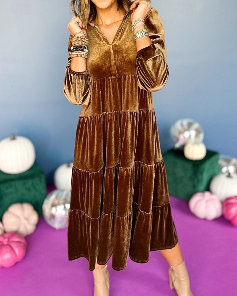 Femmes Robe Midi Robe en Velours Robe de Soirée Robe de Cocktail Élégant Mode Moderne Soirée Coupe régulière Uni manche longue Col de chemise Noir Jaune Vert foncé Bleu de minuit Automne Hiver de 2025 ? $41.99 –P12