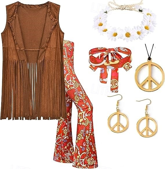 Set Retro Vintage 1970s Outfits Vest Bell Bottom Pants with Accessories Hippie Fancy Dress Women's Halloween Carnival Casual Daily Music Festival Adults' Cravat Top Pants 2026 - $69.99 –P8