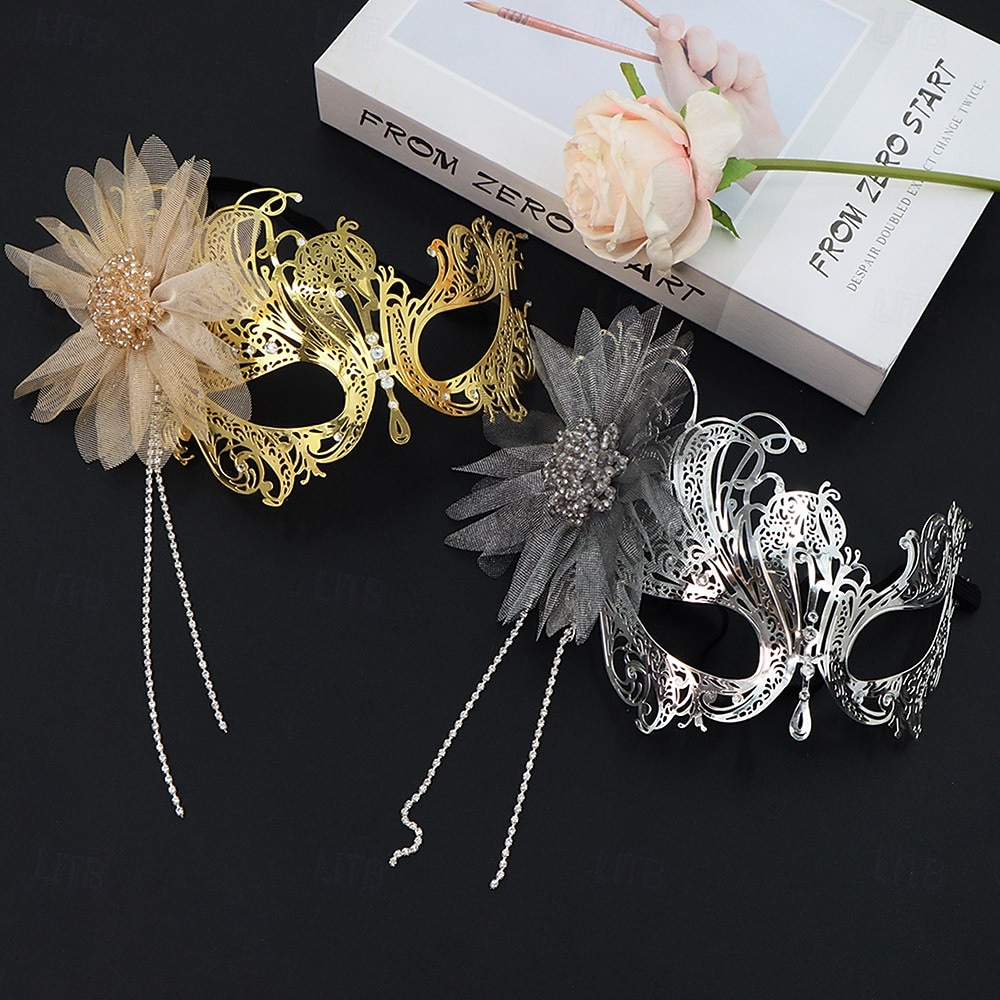 női arany filigrán álarcosbál maszk virággal és gyöngyökkel díszítve karácsonyi partira, bálra &szalagavató 2026 - $19.99 –P1