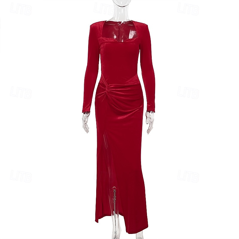 Per donna Abito Lungo Maxi Abito Abito in Velluto Vestito da Festa Abito da Cocktail Elegante Moda Moderno Festa serale Feste Cocktail party Vestibilità regolare Semplice Manica Lunga Collo quadrato del 2026 a $35.99 –P3