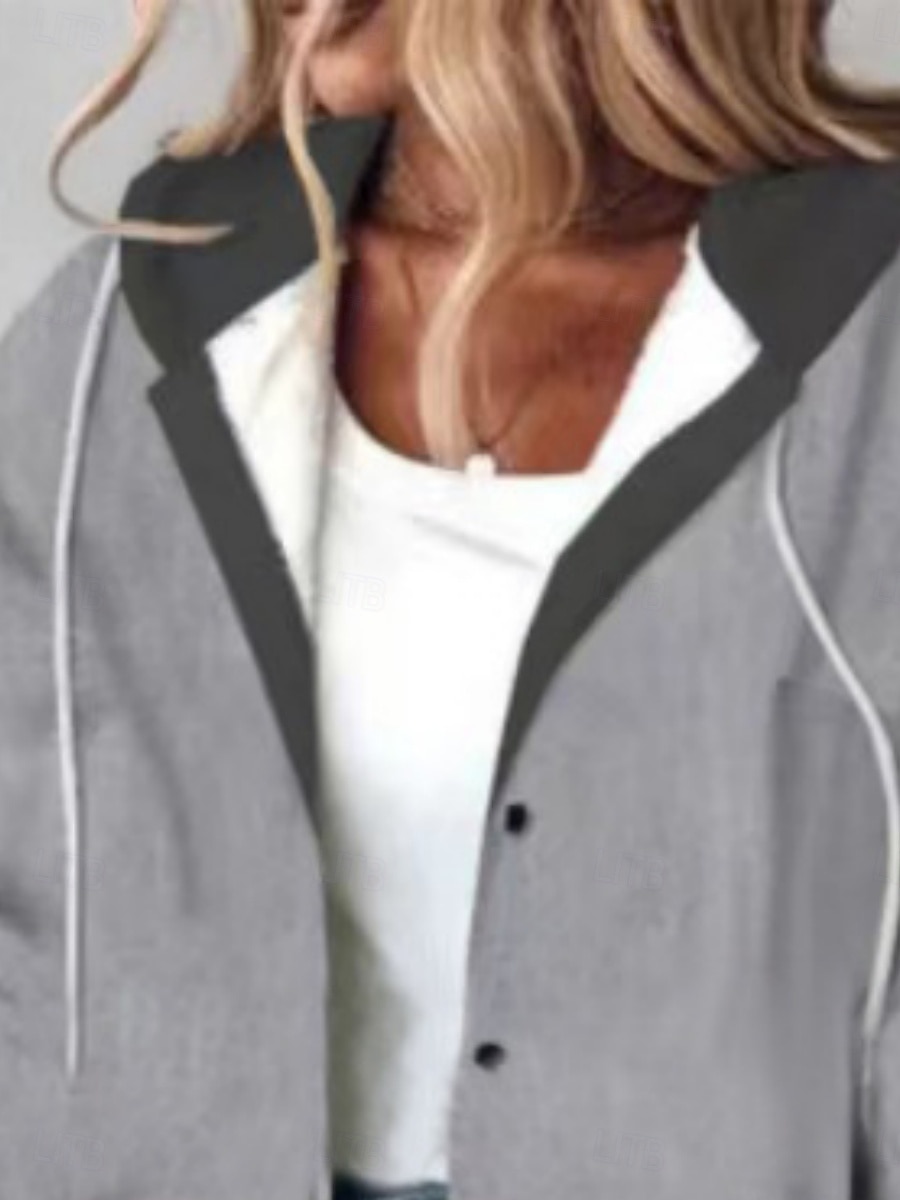 Femmes Veste Décontractée Veste à Capuche Confortable Respirant Boutons Occasionnel Couleur Unie Vacances Rue Tenue quotidienne Sortir Simple Boutonnage Régulier À capuche Coupe régulière manche de 2026 ? $29.99 –P3
