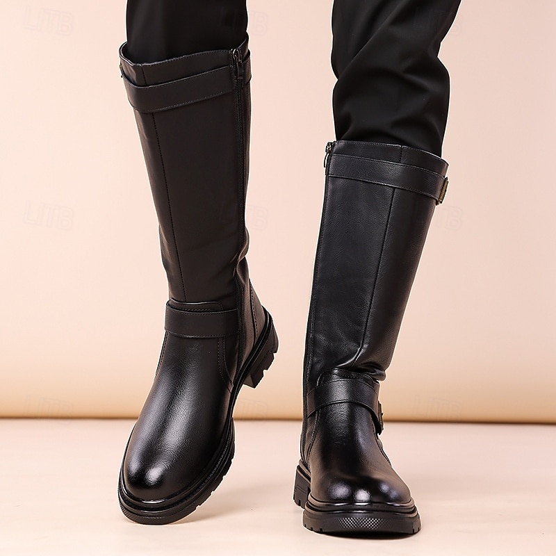 Bottes d'équitation montantes en similicuir marron pour homme avec sangle à boucle, bottes hautes équestres vintage pour la mode et les costumes de 2025 ? $69.99 –P2