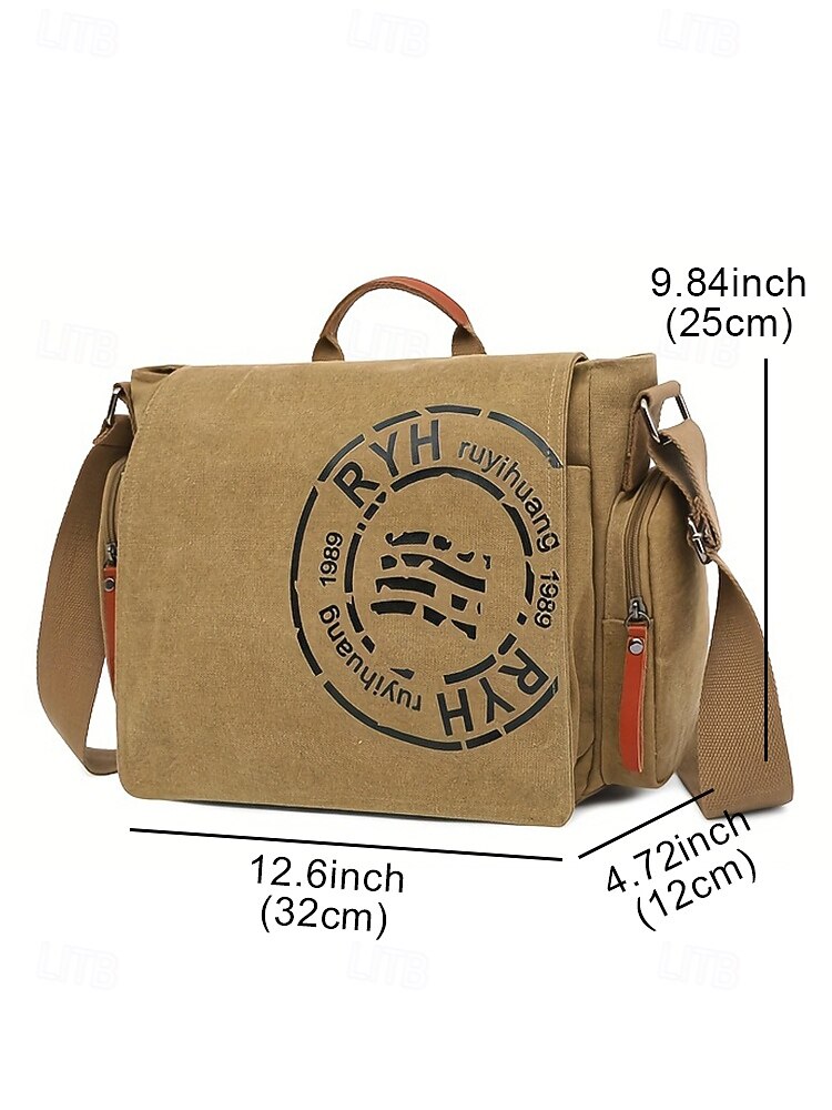 2026年 大容量のメンズキャンバスメッセンジャーバッグ、ノートパソコン、本、旅行用のヴィンテージクロスボディショルダーサッチェル  コレクション – $42.99 –P12