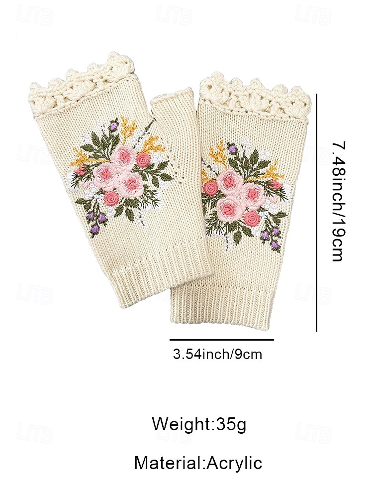 Women's Christmas Embroidered Gloves – Floral Design with Bees, Cotton Thread Material, Available in Multiple Colors, Perfect for Winter Holidays and Festive Occasions 2026 - $18.99 –P6