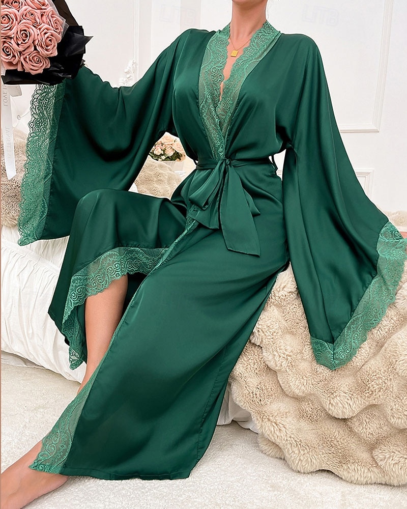 Γυναικεία Πυτζάμες Σαλόνια Νυχτικιά Ολόσωμες Φόρμες Ζεστό Μοντέρνα Σέξι Μονόχρωμες Σατέν Μεταξωτές Πιτζάμες Πιτζάμες Κορδόνι Δαντέλα Σπίτι Μακρυμάνικο Λαιμόκοψη V 2026 - $44.99 –P7