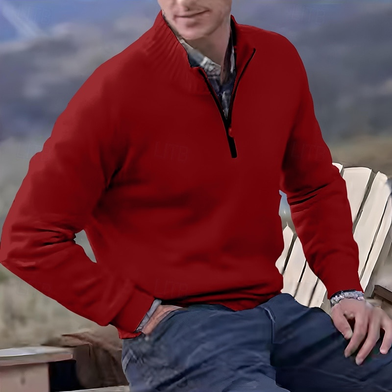 2026年 男性用 ニット プルオーバーセーター クォータージッププルオーバーセーター リブ ニット レギュラートップス ニット スリムフィット 平織り スタンドカラー ニット コンテンポラリー カジュアル デイリーウェア 衣類 秋 ディープパープル レイクブルー M L XL  コレクション – $30.99 –P13