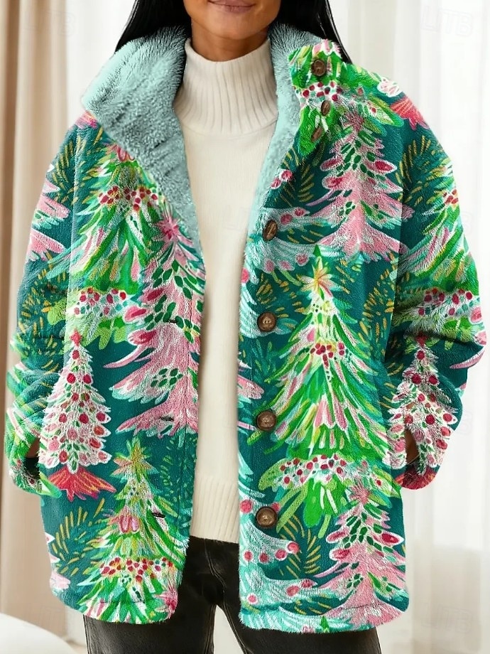 Women's Blazer Warm Comfortable Buttons Vintage Fashion Modern Casual Floral Vacation Home Casual Daily Short Stand Collar Regular Fit Long Sleeve Outerwear Black Dark Green Purple Fall Winter 2026 - $43.99 –P3