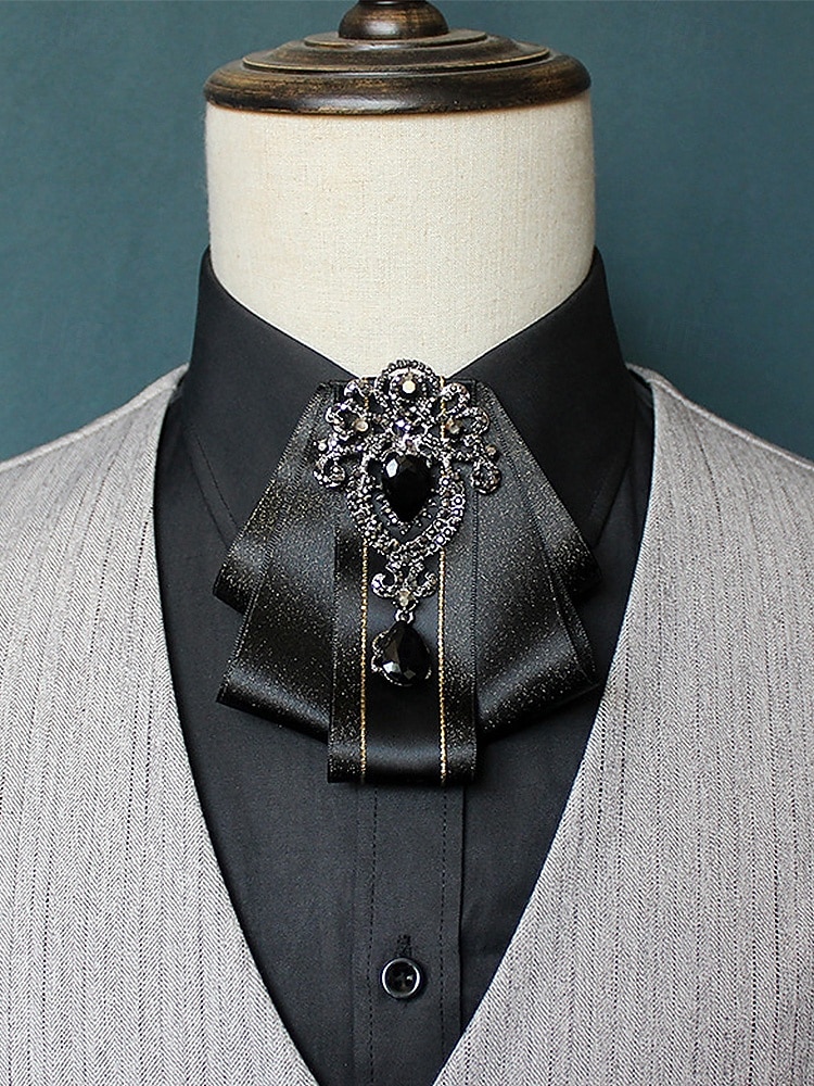 Pánský vánoční motýlek s diamantovým akcentem - elegantní saténová stuha s černým drahokamem pro formální sváteční příležitosti, k dispozici v několika barvách 2026 - $11.99 –P2