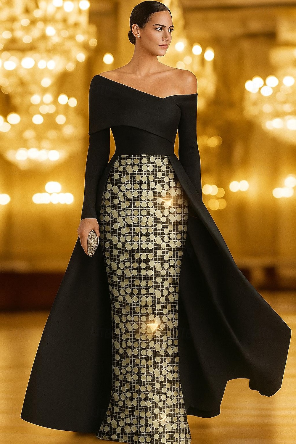 Linea ad A Lunghezza al pavimento Abito da Sera Abito da ballo con sopragonna Abito formale Elegante Monocolore Setoso Manica Lunga Monospalla Formale Matrimonio Raso Con Paillettes con Glitter del 2025 a $149.99 –P1