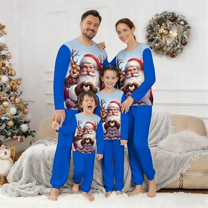 Pigiama Famiglia Natale In Pile – Set Coordinati Con Stampa Babbo Natale, Per Adulti E Bambini, Comodo E Festivo