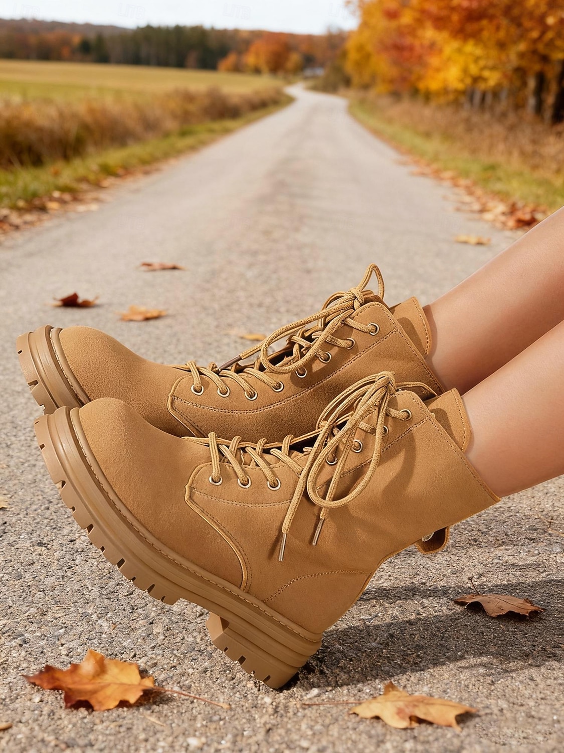 Women's Light Brown Lace-Up Combat Boots – Classic Vintage Style, Durable Outdoor Footwear for Hiking, Work and Everyday Wear 2026 - $42.99 –P2