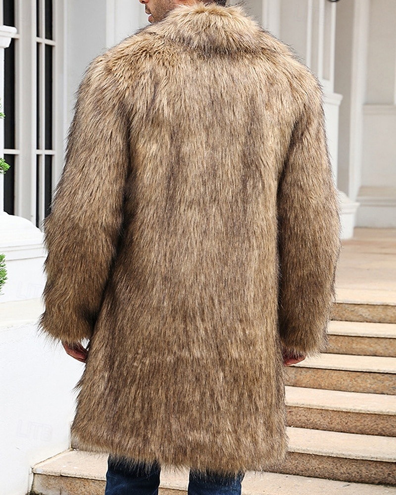 Herren Winterjacke Kunstpelzmantel Urlaub Täglich Thermowarm Fleece Herbst Winter Einfach Mode Streetwear Revers Lang Kamel Dunkelgrau Schwarz Weiß Gelb Jacken 2026 - $74.99 –P14