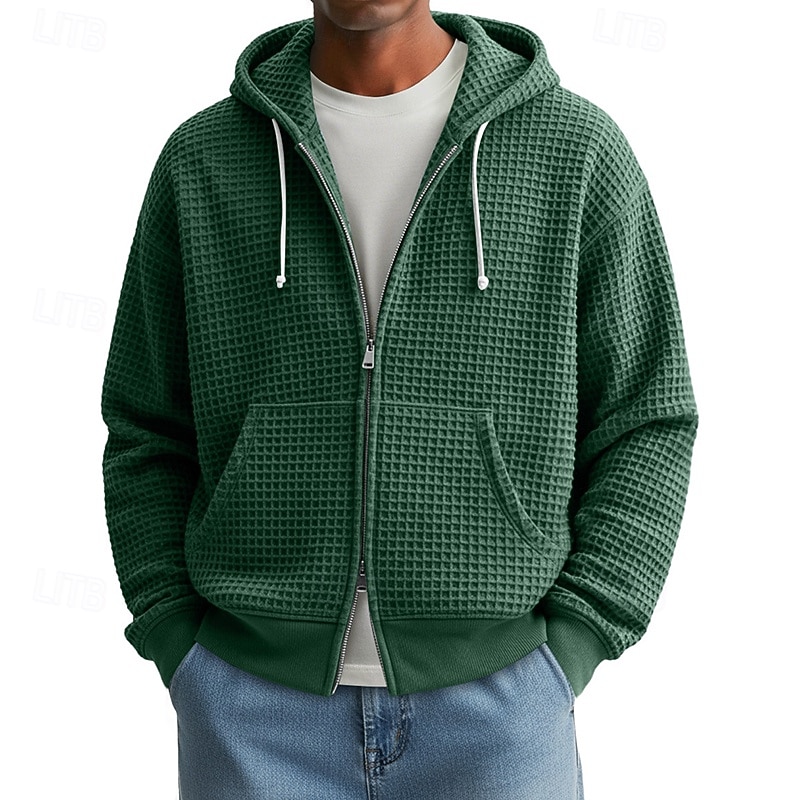 Homens Moletom Full Zip Hoodie Moletons Waffle Adamascado Branco Vermelho Azul Marinha Verde Escuro Com Capuz Tecido Zíper Textura Desportos e Ar livre Casual Diário Roupa de rua Legal Roupa de de 2025 por $32.99 –P9