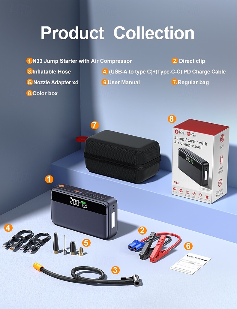 N33 Multi-function Spark Starter With Integrated Air-charging Pump for Automobile Emergency Starting Power Supply 2025 - $112.99 –P9