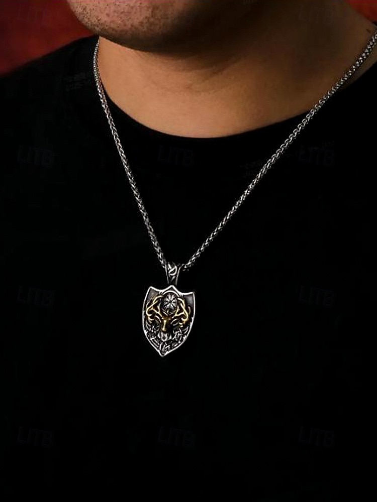قلادة على شكل رأس غزال فايكنج من الفولاذ المقاوم للصدأ للرجال بتصميم درع، مجوهرات تميمة نورسية سلتيك كهدية عيد الميلاد والحفلات والارتداء اليومي 2026 - $11.99 –P1