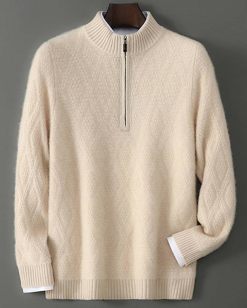 Hochwertiger Herrenpullover aus reiner Wolle und Kaschmir mit Viertelreißverschluss, klassischer Strickpullover, weich, warm und atmungsaktiv. 2026 - $166.99 –P8