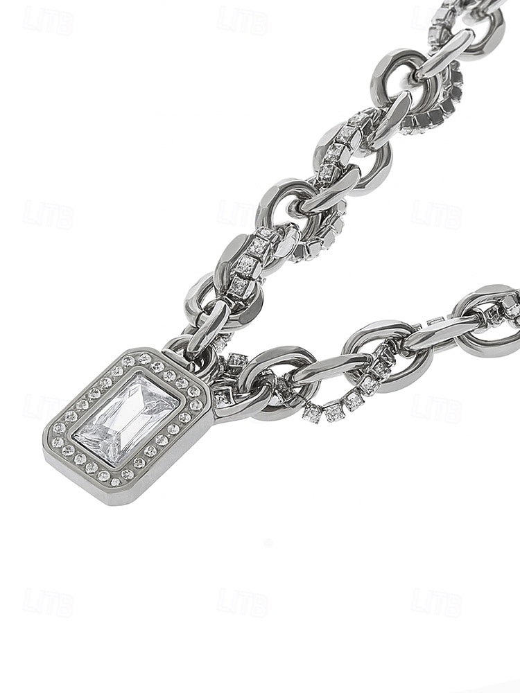 Ανδρικό χριστουγεννιάτικο κολιέ από τιτάνιο και ατσάλι με ορθογώνιο μενταγιόν, μοντέρνα κοσμήματα με αλυσίδα για εορταστικά πάρτι και δώρα 2026 - $11.99 –P7