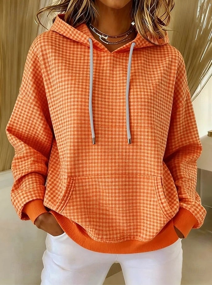 Γυναικεία Φούτερ πουλόβερ με κουκούλα και πουλόβερ Κουρελού Στάμπα Μπροστινή τσέπη Γραφική Γεωμετρικό Καρό Ζεστό Βίντατζ Καθημερινό Μακρυμάνικο Με Κουκούλα Κανονικά μπλουζάκια Causal 2026 - $28.99 –P3